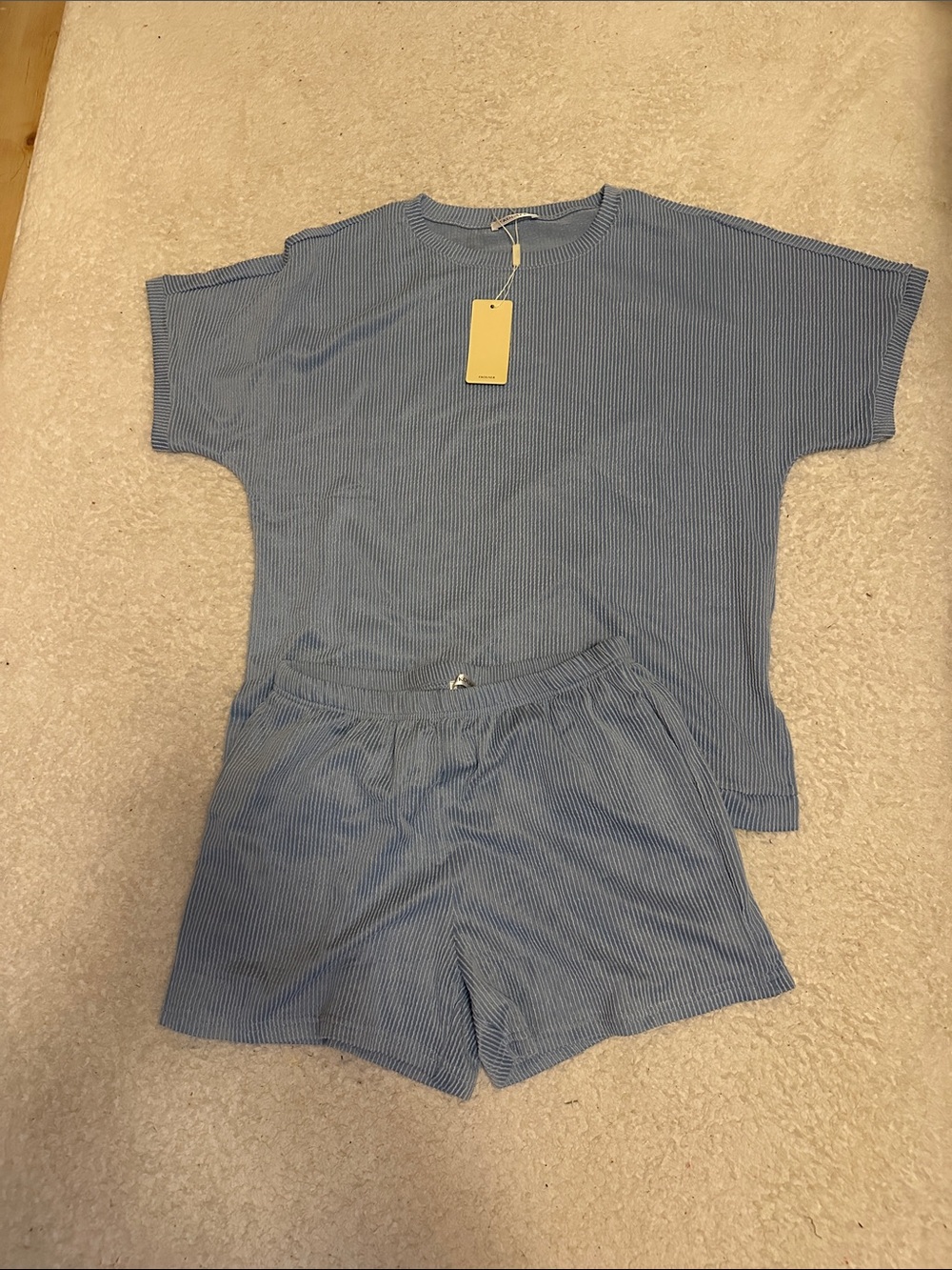 Light Blue Ribbed Short Set - Top & Shorts
